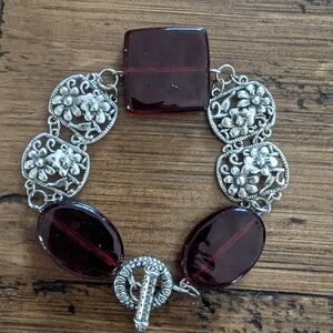 Pewter and Red Metal Bracelet.